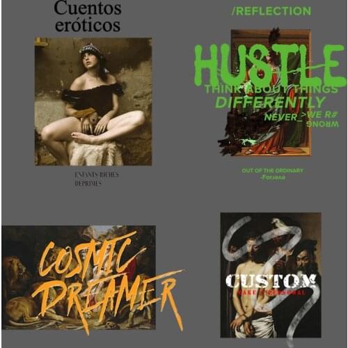 Individual European Famous Painting Letter Pattern Heat Transfer PVC Patch Printed Ironing For Clothing Decor Badges