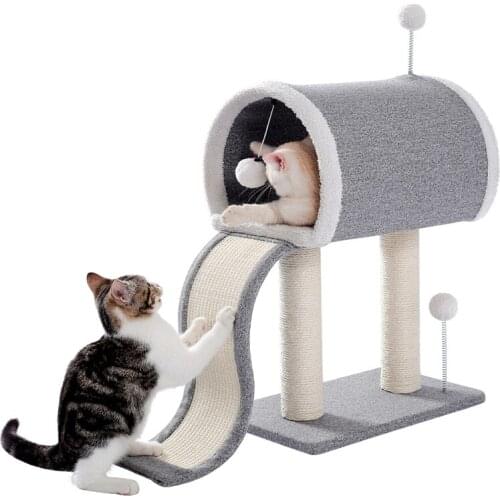 Cat Scratching Post Ladder Tower Tree Cat House Nest Condo Standing Board Play Toy with Ball Jumping Platform Gray