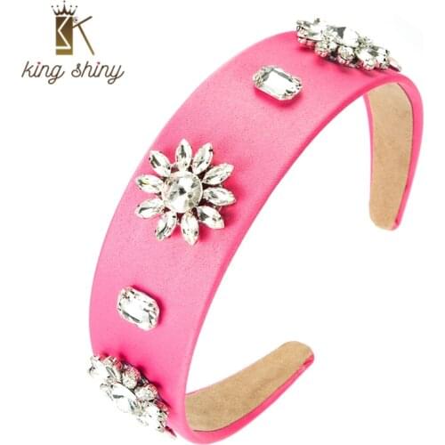 King Shiny Vintage Baroque Color Crystal Flower Headband Elegant Sparkly Gem Diamond Beaded Hairband Female Party Jewelry Crowns