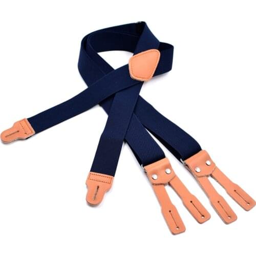 JIERKU Leather Suspenders Buttons Braces Genuine Leather Buttons Suspensorio Trousers Strap Father/Husbands Gift 3.5*120cm