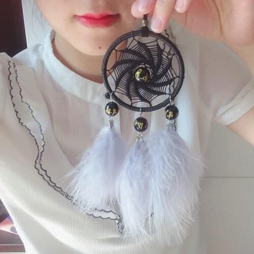 Small Dream Catcher Car Hanging Dream Catchers Decoration Grey Feather Lucky Stone Beads Handmade Whirlwind Shape Knitting