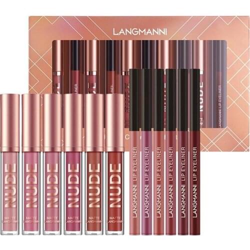 6 Colors Matte Liquid Lipstick Lip Liner Makeup Set Long-Lasting Wear Non-Stick Cup Not Fade Waterproof Lip Gloss Lipliner Gloss