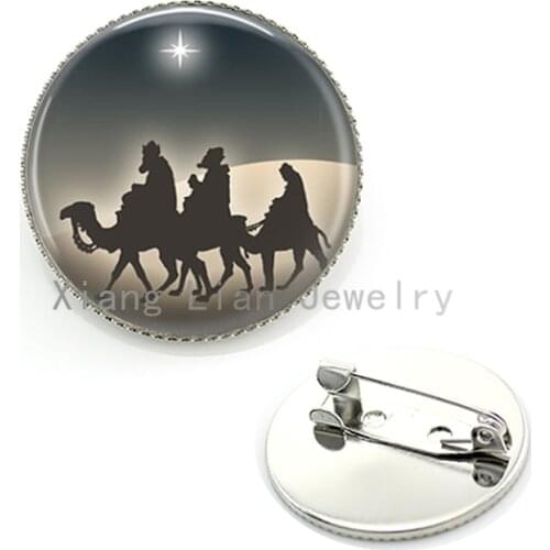 Three Wise Men Nativity Star of Bethlehem brooches Vintage Magi silhouette men women Christmas Jewelry brooch pins Jesus CM32