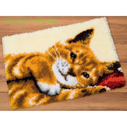ONEROOM A lazy Cat Hook Rug Kit DIY Mat Needlework Kit Unfinished Crocheting Rug Yarn MAT Embroidery Carpet