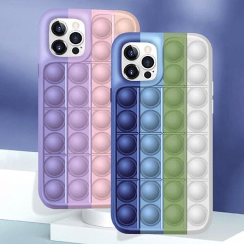 Fidget Reliver Stress Toys Push It Bubble Silicone Case for iPhone 11 12 Pro Max X XR XS Max 7 8 6s Plus Antistress Sensory Game