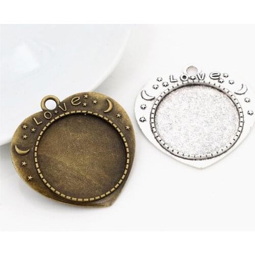 New Fashion 5pcs 25mm Inner Size Antique Silver Plated and Bronze Love Cameo Cabochon Base Setting Charms Pendant