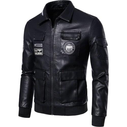 2021 New Motorcycle Jacket For Men In Autumn/Winter Fashion Casual Leather Embroidered Aviator Jacket In Winter Velvet Pu Jacke