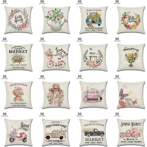 2020 NEW Spring Floral Butterfly Cushion Covers Blike Flowers Creative Linen Pillowcase Decorative Sofa Couch Throw Pillow Cover