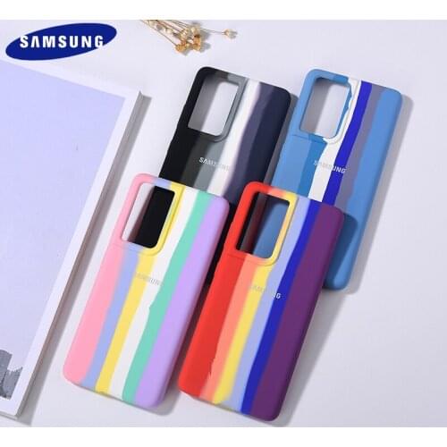 Original Samsung S21/S21+/S21Ultra Liquid Silicone Case Ranibow Silky Soft Touch Shockproof Cover For Galaxy S 21 Plus With Logo