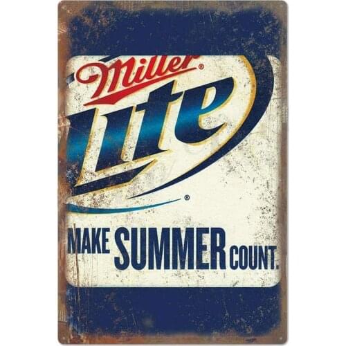 Original Retro Design Miller Lite Tin Metal Wall Art Signs, Bar/Man Cave Thick Tinplate Wall Decoration Print Poster