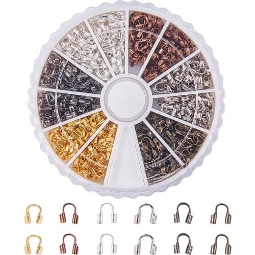 PandaHall 540 Pcs/box 5x4x1mm 6 Colors Brass Wire Guardian Wire Protector Terminators for Jewelry Making
