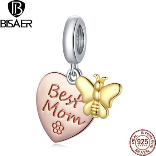 Bisaer New Beads 925 Sterling Silver Sweetheart Shaped Charms Fit Original Bracelet Pendant Authentic S925 Jewelry ECC1792