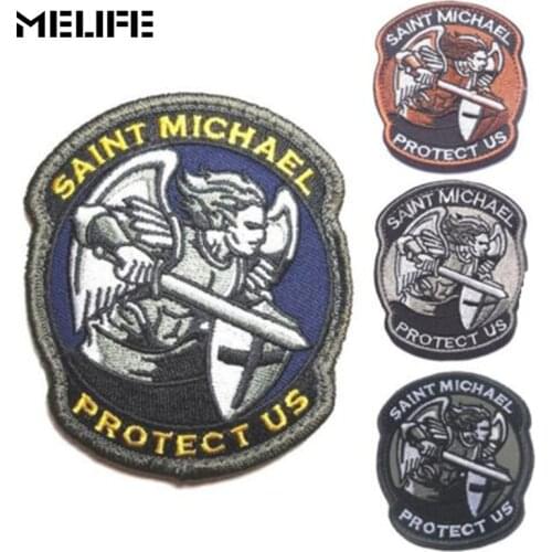 Cheerleading souvenirs Saint Michael Protect Us Patches Military Combat Badge 3D Embroidered Applique Army Armband Patch Clothes