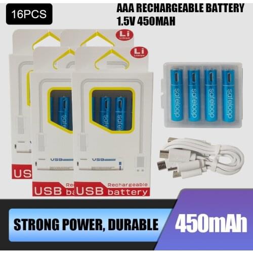 16pcs Technology! USB Rechargeable Battery 1.5V AAA 600mah li-polymer li-ion battery Remote control batteries, toy car batteries