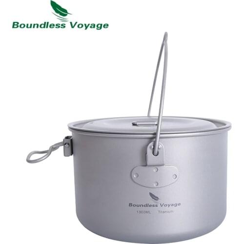 Boundless Voyage Outdoor Titanium Hanging Pot with Handle Camping Hiking Picnic Tableware Foldable Mug Kettle 1300ml