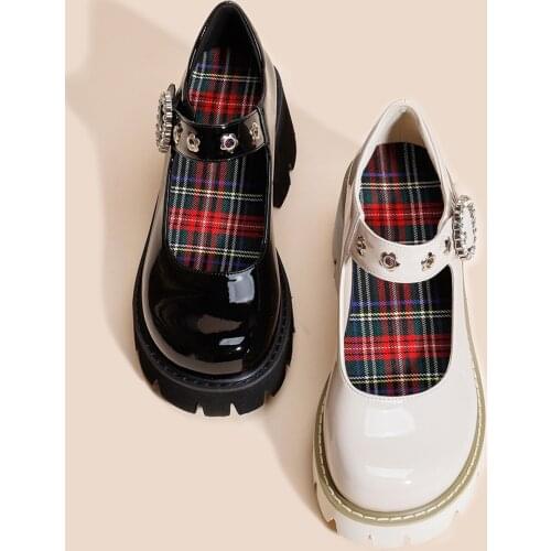 Mary Jane Womens Shoes Japanese Retro Round Goth Diamond Buckle Block High Heels Pumps 6.5cm Fashion Platform Cos Lolita Shoes