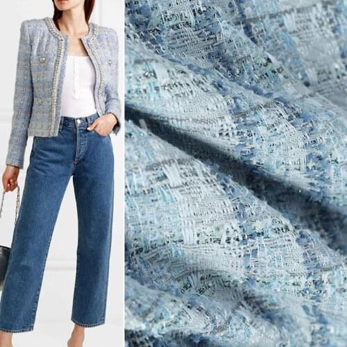 Fashion Light Blue Yarn-Dyed Soft Weaving Tweed Fabric For Coat Pants ткань african telas tissu ткани sewing tela