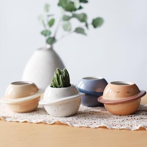 Creative Planet Succulent Pot Ceramic Planter with Drainage Hole Cactus Plant Flower Pots Desktop Home Garden Amazing Decor