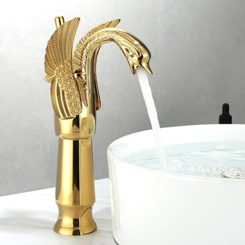 Vintage Golden Bird Basin Faucet Swan Shape Nordic Luxury Hot and Cold Water Mixer Tap for Bathroom Vessel Sink Water Faucet
