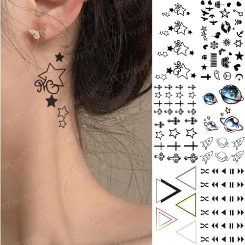 Temporary Tattoo For Women Small Sexy Star Leaf Black Cartoon Cute Universe Tatoos Stickers Body Finger Art Tatoo Kid Waterproof