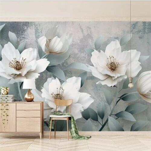 Wellyu Customized large mural green wallpaper retro minimalist 3d relief flower TV background wall papel de pared