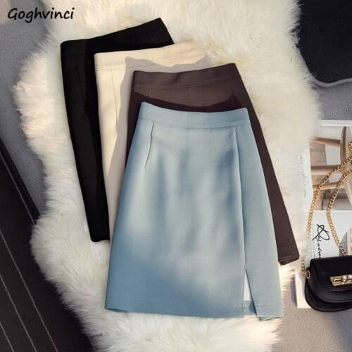 Skirts Women Temperament High Waist Side-slit Summer A-line Slim Office Lady Casual Solid All-match Korean Style Fashion Design