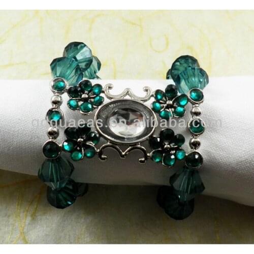 Green crystal beaded wedding napkin ring qn13030502