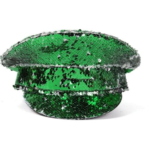 Women Military Style Captains Hat Festival Hat Queen Dancer Sequin Halloween Costume Cosplay Bachelorette Party Sergeant Hat