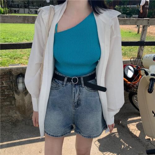 Women Tanks Tops 2021 Summer Vest Camisole Womens Top Irregular Knitting Female Camis Crop Top For Women