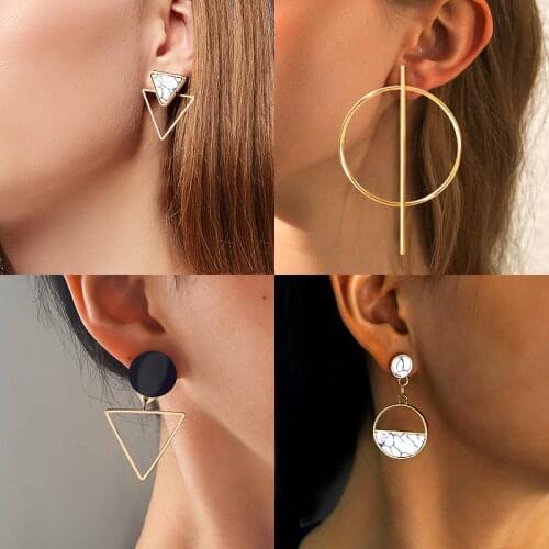 Korean Statement Round Drop Earrings For Women 2019 Fashion Jewelry Vintage Geometric Heart Gold Asymmetric Long Earring Brincos