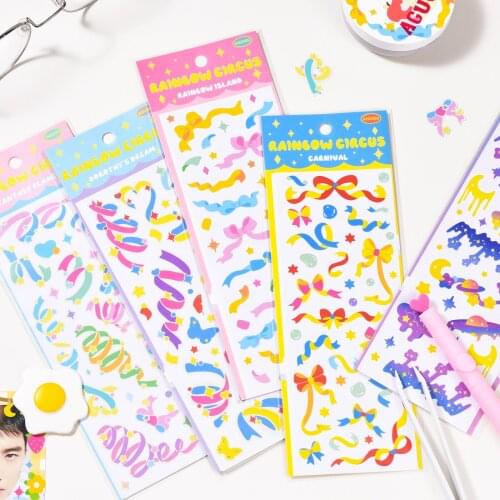1 pcs Cute Ribbon Heart Journal Decorative Shining Stickers Scrapbooking diy PVC Stick Label Diary Stationery Album Stickers
