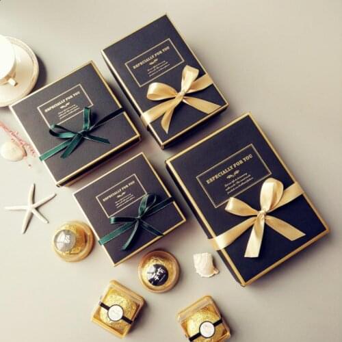 2 Size Black Color Cardboard Gift Boxes Mooncake Egg Cake Nougat Biscuit Box Baking Cookie Package Case SN3398