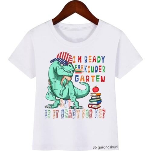2021 First Day School Shirt Dinosaur Rainbow Horse Hello Kindergarten T Shirt Outfit Funny Kids Clothes Harajuku Boys T-Shirt