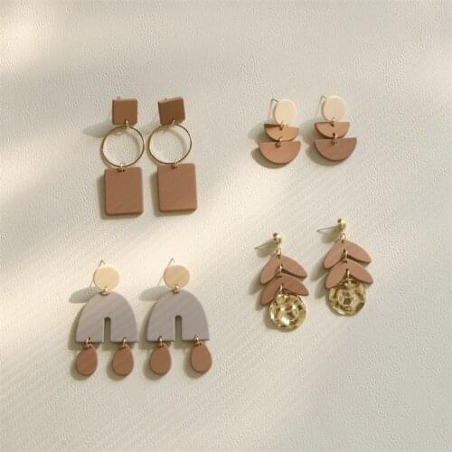 2021 Fashion Retro Morandi Brown Acrylic Irregular Geometric Round Semicircle Dangle Earrings for Women Girls Jewelry Accessorie