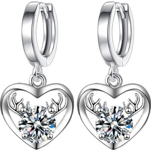 2021 New Style Rhinestone Earrings Animal Elk Antlers Earrings Love Heart Earrings For Ladies Gift