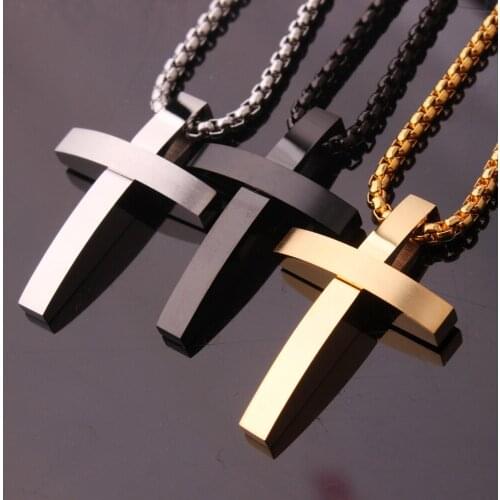 40mm*26mm New Fashion Stainless Steel Silver Color/Black/Gold Cute Cross Pendant Men Women Necklace Box Chain 24" Birthday Gift
