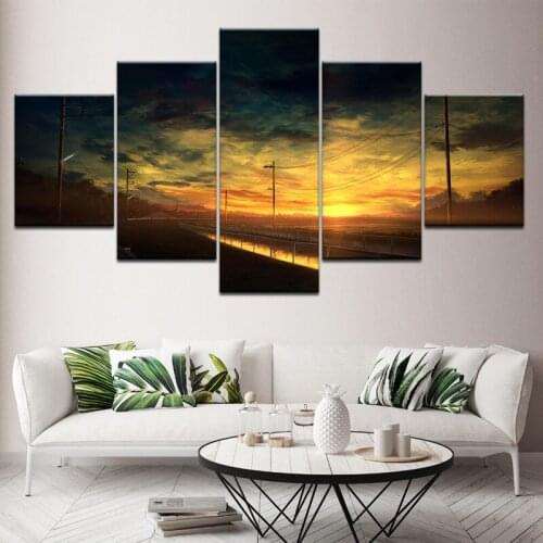 5Pcs Sunset Scenery Living Room Wall Painting Picture Frameless Home Decoration Canvas Printing Photography Golden Sunset Poster