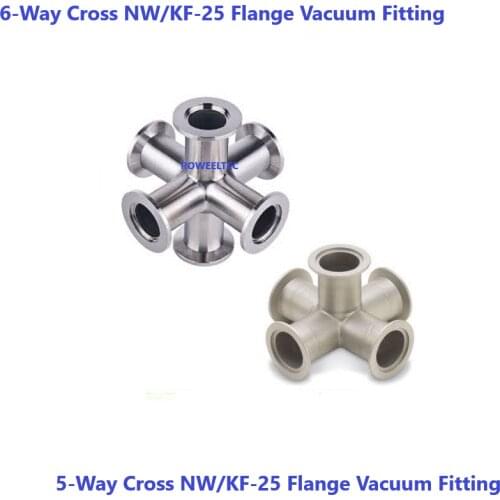 6-Way Cross NW/KF-25 Flange Vacuum Fitting 304 Stainless Steel KF-25 NW-25H