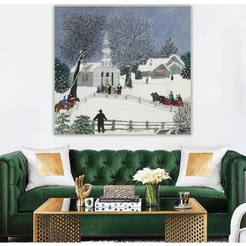 Grandma Moses Anna Mary Robertson《We Are Coming to Church》Canvas Oil Painting Artwork Picture Wall Decor Home Decoration