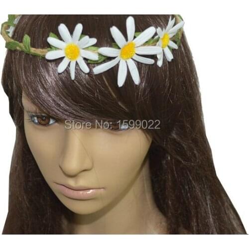 White Flower Daisy Crown Leaves Burlap Headband Beach Diy Bridal Head decoration Wedding Hair Accessories Hippie Bhemian Style