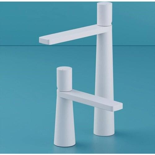 White Faucet Bathroom Sink Faucets Hot Cold Water Mixer Crane Deck Mounted Single Hole Bath Tap Chrome Finished