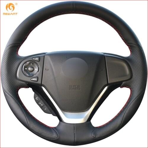 MEWANT Black Leather Car Steering Wheel Cover for Honda CRV CR-V 2012 2013 2014 2015 Interior Accessories Parts