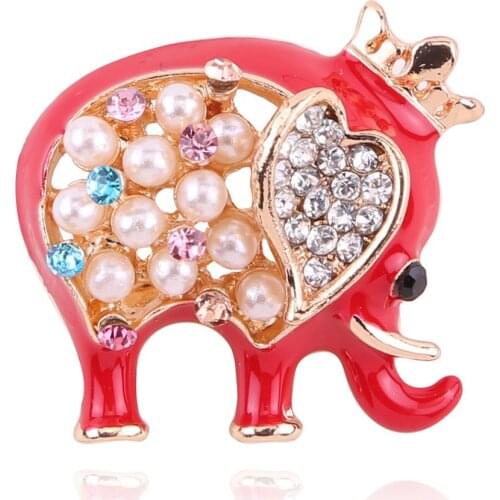 New Hot Animal Elephant Enamel Red Pins Badge Brooches For Women Men Fashion Jewelry Retro Pearl Crystal Brooch Pins