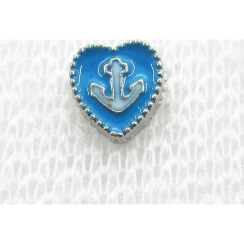 Hot Selling 20pcs/lot Anchor BLue Heart Floating Charms Living Glass Memory Lockets Floating Charms DIY Jewelry Accessory