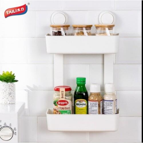 Hot Sale Strong Adsorbability Two-Layer Wall-Mounted Plastic Storage Shelf Commodity Shelf Storage Rack for Bathroom Kitchen
