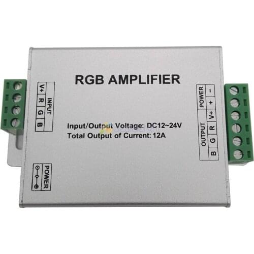 RGB LED Amplifier Controller DC12-24V 12A For 3528 5050 RGB LED Strip Module Light Aluminum Case