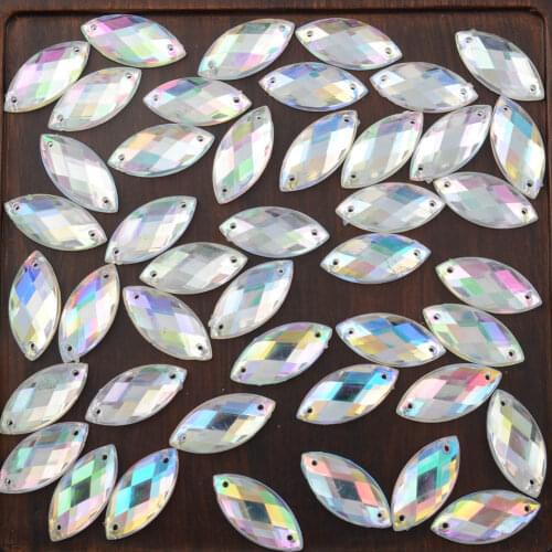 BOLIAO Crystal 25Pcs 10*20mm ( 0.39*0.79 in ) AB Color Hose Eyes Shape Acryl Shiny FlatBack Sewing Clothe Decoration DIY 2 Hole