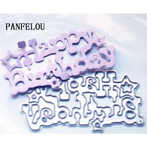 PANFELOU Metal craft Happy birthday sweet words paper die cutting dies for Scrapbooking/DIY Easter wedding Halloween cards