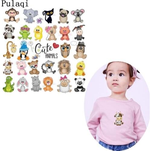 Pulaqi Cute Animals Iron On Transfers Vinyl Heat Transfer Thermal Patches Koala Monkey Stickers For Clothing DIY Applique Jacket