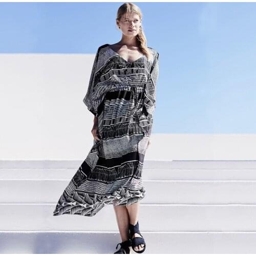 Cotton Beach Cover-Ups Plus size Boho Dress Black Beach Kaftan Tunic Robe Plage Women Maxi Dress Beachwear Swimsuit Cover up